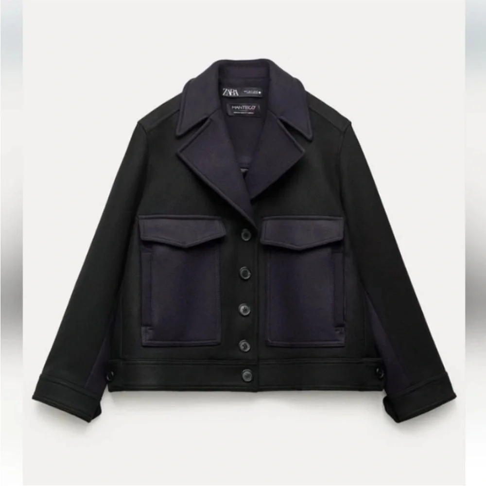 Zara ZW Collection Cropped Manteco Wool Coat Jacket Size M NWT
